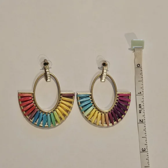 NEW Rainbow Gold Colorful Earrings Bohemian Festival Pride Summer Vacation - Picture 4 of 5